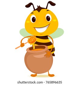 Vector Illustration of Bee holding a Jar of Honey
