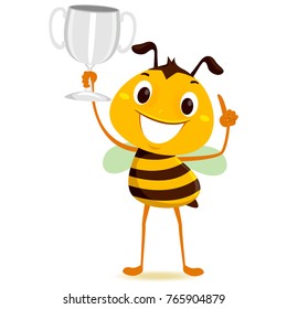 Vector Illustration of Bee holding a Silver Trophy