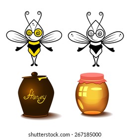Vector illustration. Bee and honey. Editable.