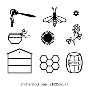 Vector illustration of bee and honey icon set