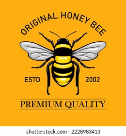 Vector illustration of Bee for Honey Logo Company. Vintage logotype template.