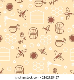 Vector illustration of bee and honey pattern seamless