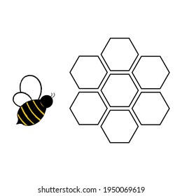 Vector illustration of bee and honeycomb on white background
