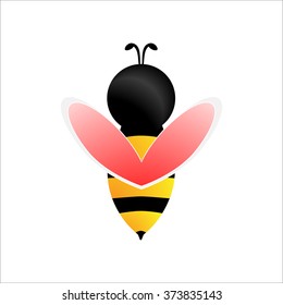 Vector illustration. Bee icon with pink wings