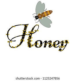 Vector illustration of Bee. Label, sticker, wrapper. Honey.