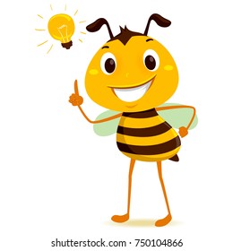 Vector Illustration of Bee with a light bulb on his head 