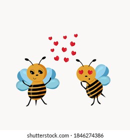 Vector illustration of a bee in love.Valentine's day