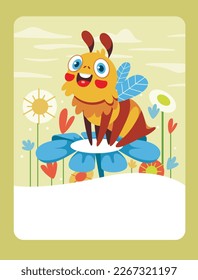 Vector illustration of a bee on a flower. It can be used as a playing card, for the development and education of children.