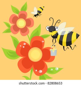 vector illustration of bee on the flower