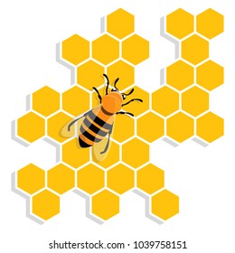 Vector Illustration of Bee on Honeycomb Pattern