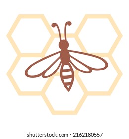Ilustración vectorial de la abeja en el icono del peine de miel