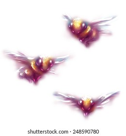 Vector illustration of bee on white background.