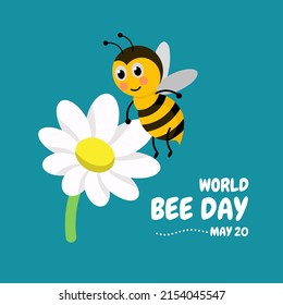 Vector illustration, bee pollinating on a flower, as a banner or template, world bee day.