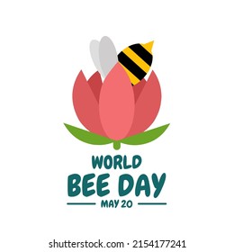 Vector illustration, bee pollinating on a flower, as a banner or template, world bee day.