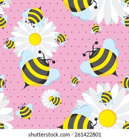 Vector illustration of bee seamless pattern