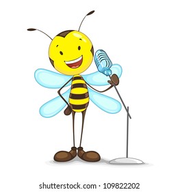 Vector Illustration Of Bee Singing In Mike