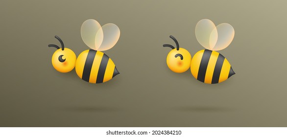 Vector illustration of the bee with transparent wings, glossy cartool icon, isolated graphic element