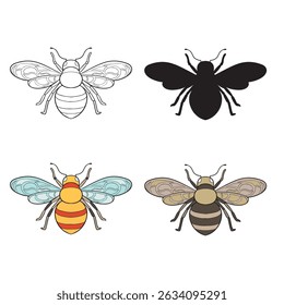 ilustração vetorial de abelha em várias aparências