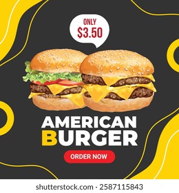 Vector illustration Beef Burger or Classic Hamburger banner