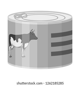 Vector illustration of beef can and food sign. Collection of can and package stock symbol for web.