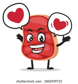 vector illustration of beef character or mascot says with love in bubble speech