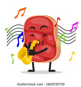 vector illustration of beef character or mascot playing saxophone