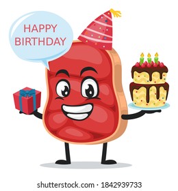 vector illustration of beef character or mascot celebrate birthday party