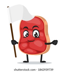 vector illustration of beef character or mascot holding blank white banner