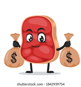 vector illustration of beef character or mascot holding sacks of money