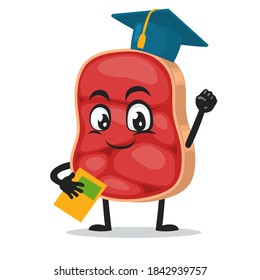 vector illustration of beef character or mascot graduation hat and holding book