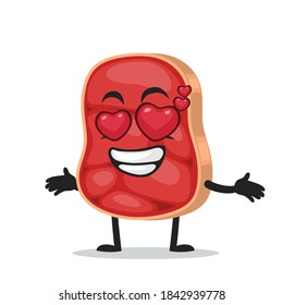 vector illustration of beef character or mascot with love eye