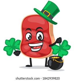 vector illustration of beef character or mascot wearing shamrock hat