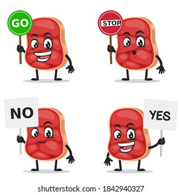 vector illustration of beef character or mascot collection set with sign theme