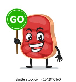 vector illustration of beef character or mascot holding sign says go