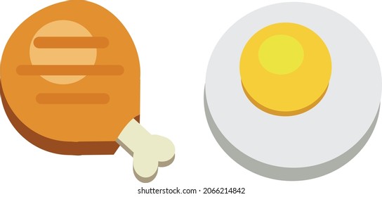 Ilustración vectorial de la carne de vacuno y de los alimentos para huevos