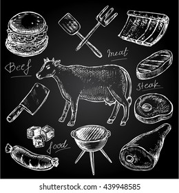 The vector illustration "beef meat on a black background for design