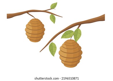 Vector illustration of a beehive. Illustration of a beehive on a tree branch