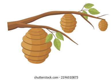 Ilustración vectorial de una colmena. Ilustración de una colmena en una rama de árbol