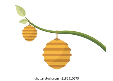 Ilustración vectorial de una colmena. Ilustración de una colmena en una rama de árbol