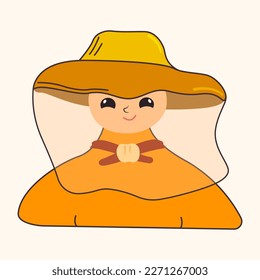 Vector illustration of a beekeeper
  modern doodle style, cartoon, handmade, honey, apiary, health, fields, meadows, linden, EPS 10.