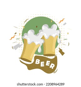 Vector illustration of beer with 2 glasses