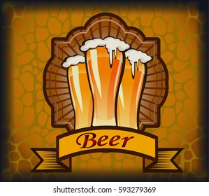 Vector illustration of beer against the backdrop of autumn foliage