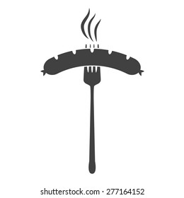 Vector illustration of beer appetizer icon. Sausage and fork on white background. 
