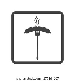 Vector illustration of beer appetizer icon. Sausage and fork on white background. Button.