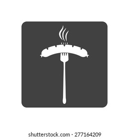 Vector illustration of beer appetizer icon. Sausage and fork on white background. Button.