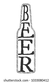 Vector illustration of a beer bottle emblem or label. Hand drawn vintage engraving style.