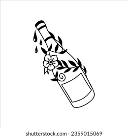ilustración vectorial de botella de cerveza con concepto de flor