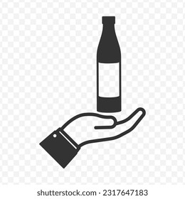 Vector illustration of beer bottle icon in dark color and transparent background(PNG).