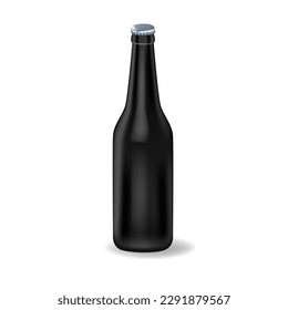 Vektorgrafik der Bierflasche auf weißem Hintergrund mit Schatten und Kappe. 3D-Design der Bierflasche für Web, Banner, Poster, Druck