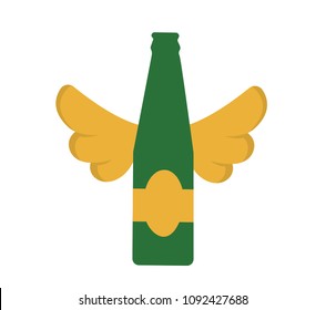 Vector illustration of Beer Bottle with Wings. Flying Beer Concept.